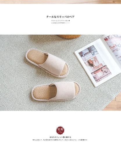 UTUNE Natural Linen Women's Slippers Mute Comfortable Indoor Home Couple Shoes Soft Sole Anti-slip Couple Four Season Slides