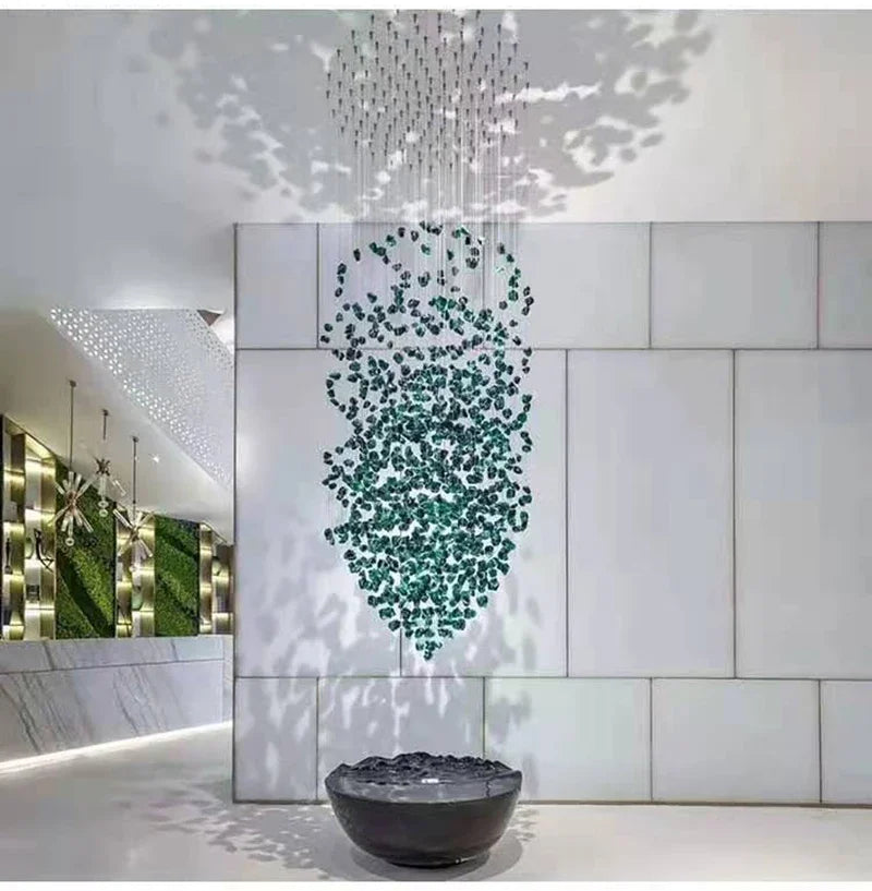 Crystal Stone Hanging Lamp Large Luxury Led Chandelier Staircase Living Room Light Fixture Long Hallway Lobby Indoor Home Lustre