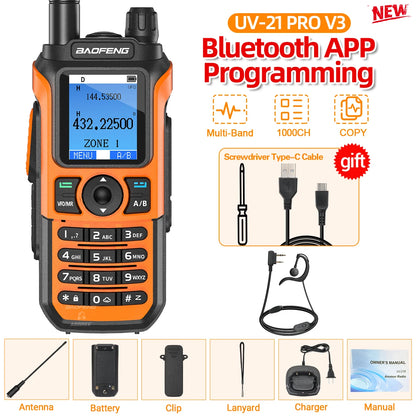 Baofeng UV-21 Pro Walkie Talkie V2 Multi-band Wireless Copy Frequency Waterproof Long Range Type-C Two Way Radio For Camping