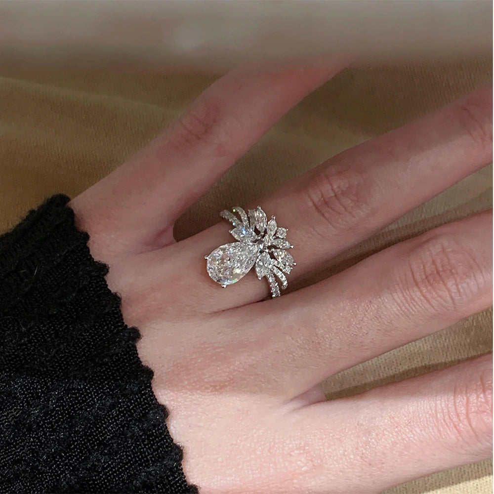2CT D Color Pear Cut Moissanite Diamond Ring with GRA Crown Waterdrop Lab Diamond Promise Wedding Band 925 Silver Luxury Jewelry