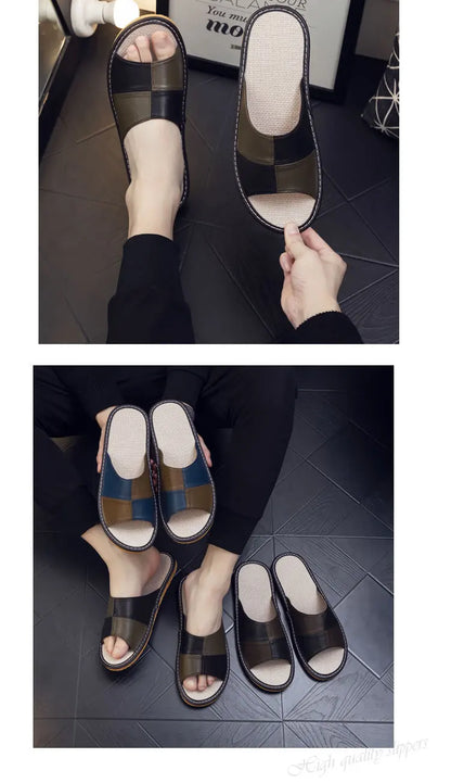 NewLight Luxury Genuine Leather Sheepskin Women's Slippers PVC Rubber Sole Non-Slip Summer Shoes Comfortable Soft Couple Sandals