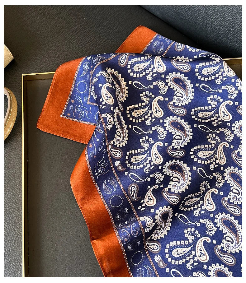 100% Mulberry Silk Square Scarf 53x53cm Royal Blue Paisley Print Neck Scarf Headband Bag Ribbon Vintage Elegant Gift For Women