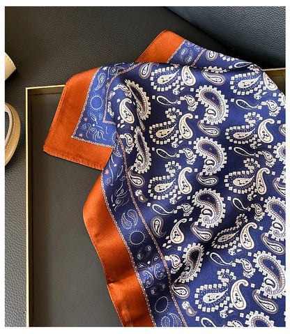 100% Mulberry Silk Square Scarf 53x53cm Royal Blue Paisley Print Neck Scarf Headband Bag Ribbon Vintage Elegant Gift For Women