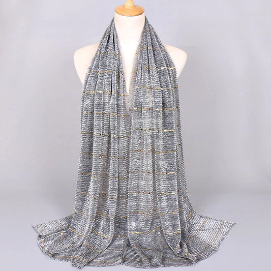 Thin Glitter Scarf Summer Elegant Lightweight Elastic Shawl For Women Fashion Sparkly Sequined Party Shawls 180*65cm