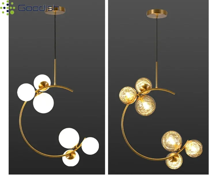 Medieval Bauhaus Gold Glass Ball Bubble Hanging LED Pendant Lights Creative Forged Lamps for Bedroom Home Decoration Chandelier