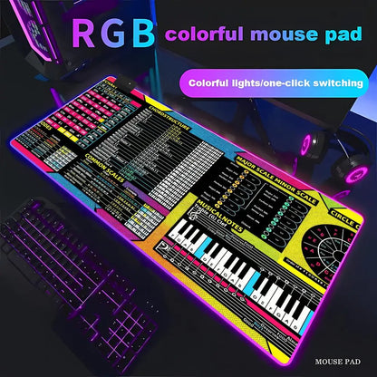 RGB LED Music Theory Mouse Pad Shortcut Keys Mouse Pad Desk Mat Cheat Sheet HYBXAXC  Users Anti Slip Software Engineers Desk Pad