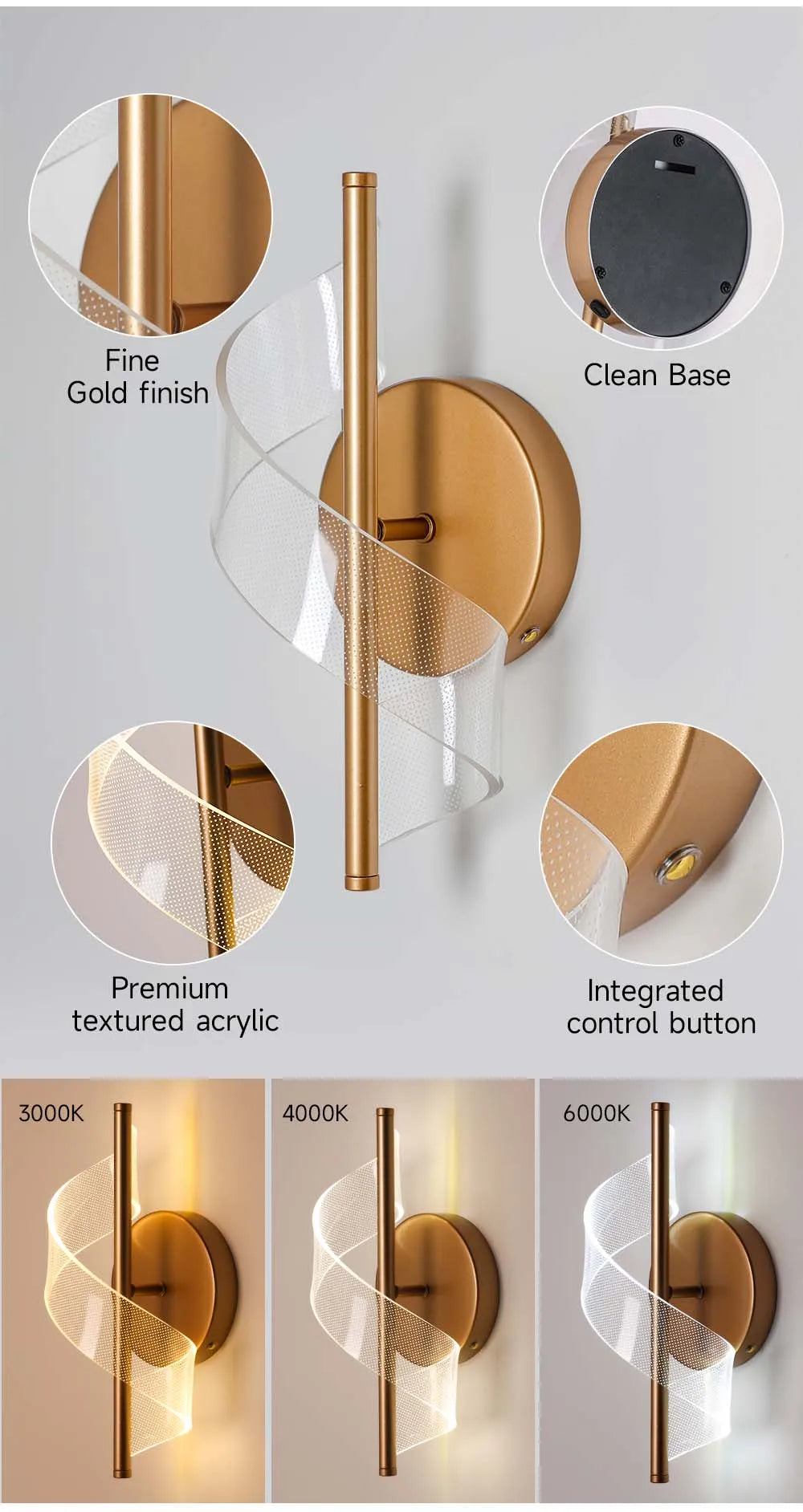 Rechargeable Interior Wall Lights Gold 10000mAH Wireless LED Wall Lamp Battery Operated Beside Bedroom Light Hallway Living Room