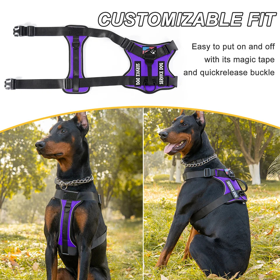 Service Dog Harness, No Pull Reflective Adjustable Pet Vest, Handle & Patches, Breathable Mesh, Easy On-Off for Small Large Dogs