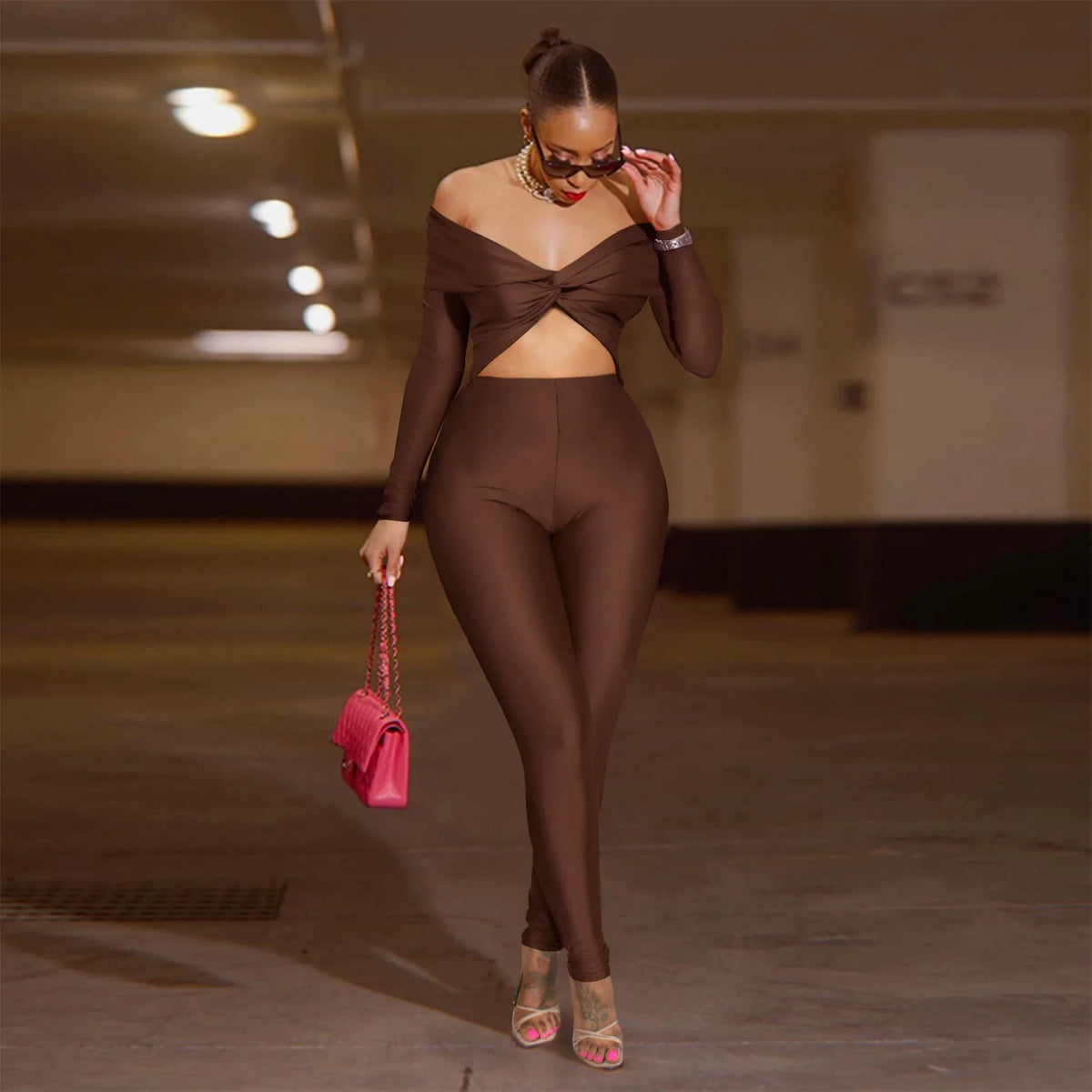FAGADOER Sexy Hollow Out Bodycon Jumpsuit Woman Solid Color Off Showlder Backless Rompers Female Streetwear Overalls 2025 New