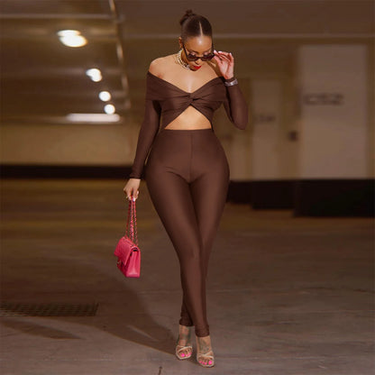 FAGADOER Sexy Hollow Out Bodycon Jumpsuit Woman Solid Color Off Showlder Backless Rompers Female Streetwear Overalls 2025 New
