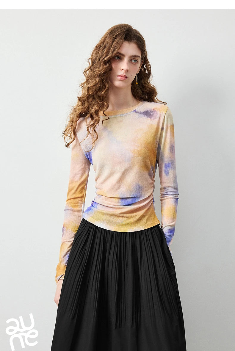 TOYOUTH Women's Sheer Second Skin Base Layer Top 2026 Fall Slim Fit Mongolian Print Nomadic Style