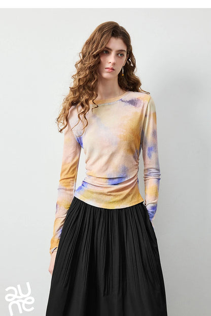 TOYOUTH Women's Sheer Second Skin Base Layer Top 2026 Fall Slim Fit Mongolian Print Nomadic Style
