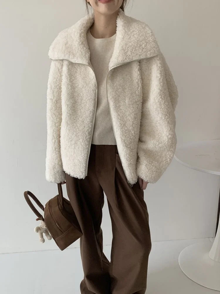 Fake Fleece Coat Women New Autumn Winter Casual Fleece-Lined Thickened Fur-Onepiece Coat Top
