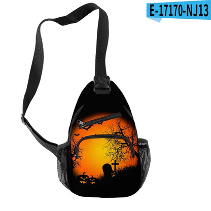 Fashion Youthful Halloween Skeleton Boys/Girls 3D Printed Chest Bags Oxford Waterproof Sports Crossbody Travel Bag Shoulder Bags