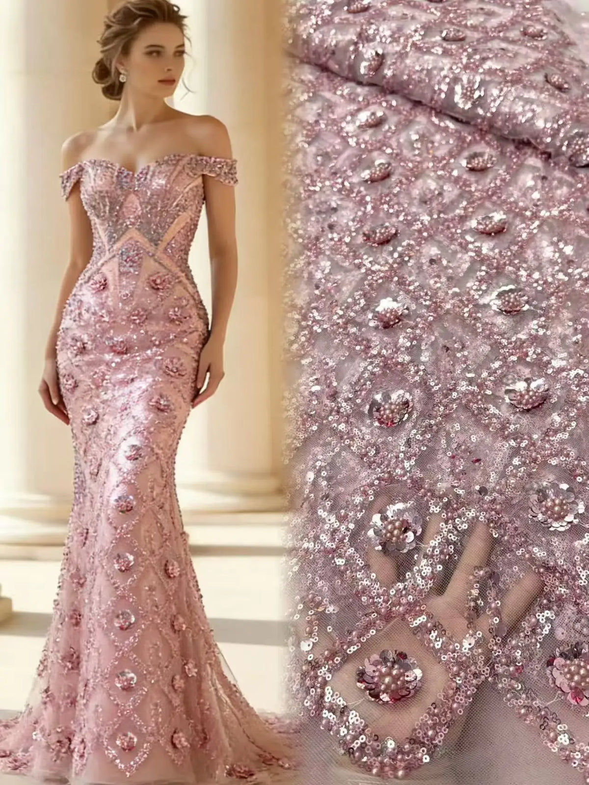 Luxury African Beaded Sequins Pearl Lace French Tulle Fabric 2026 High Quality Nigerian Design for Party Dress Sewing 2026