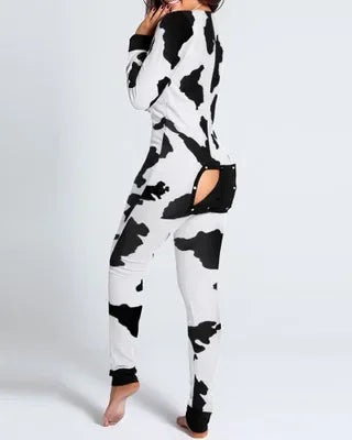 New Women Pajamas Sexy V-neck Jumpsuit Plaid Casual Long Sleeve Pyjama Button-down Front Functional Buttoned Flap Sleepwear