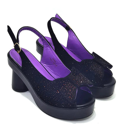 2024 Silver Fashion Square Heels with Platform African Women Shoes and Bag Set Full Crystal Pumps for Wedding Party