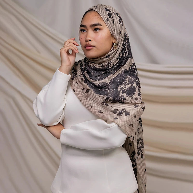 1Pcs Watercolor Print Hijab Women Bohemian Soft Islam Ramadan Muslim Hijabs Foulard Femme Shawl Wrap Scarf Headscarf