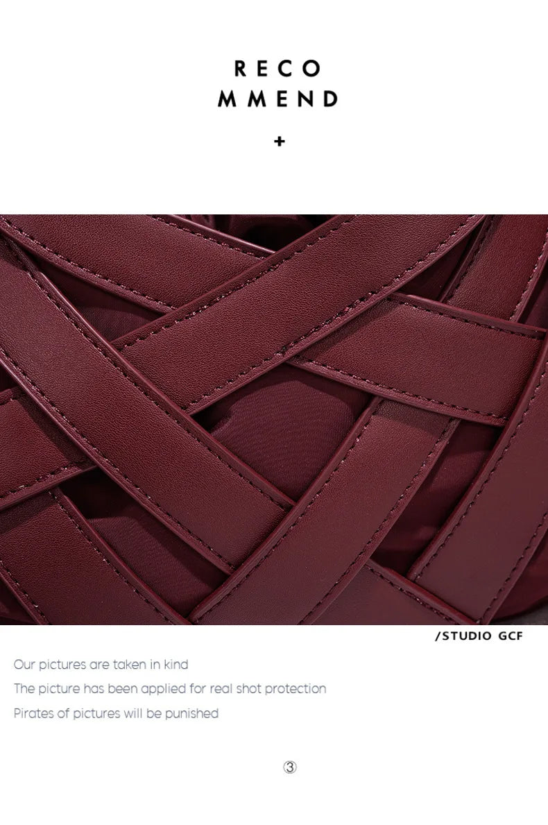 Fashion Woven Hollow Women Handbags Luxury Designer Ladies Shoulder Messenger Bag Small Totes Tassel Lady Composite Bag Burgundy
