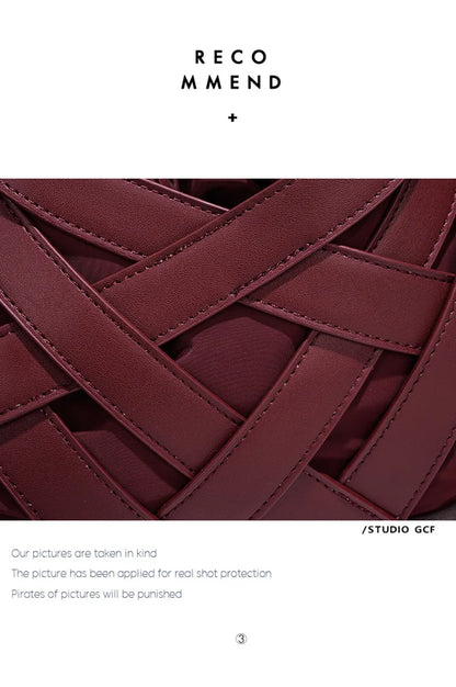 Fashion Woven Hollow Women Handbags Luxury Designer Ladies Shoulder Messenger Bag Small Totes Tassel Lady Composite Bag Burgundy