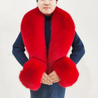 Winter Real Fox Fur Collar Cuffs Set Neck Warmer Fur Scarves Shawls Natural Fox Fur Collar Scarf Women Men Coat Warm Accessories