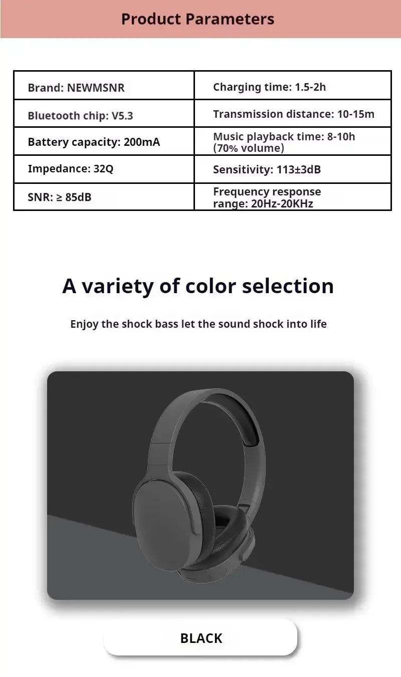 Hot Wireless Bluetooth Headphones Over Ear Hifi Stereo Headset True Sports Earphones TF AUX Music Player with HD Mic