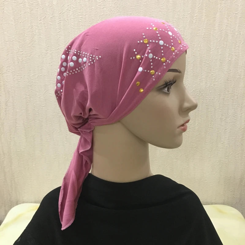 H089 Fashion turban hijab with gold sequins muslim hijab scarf islamic headscarf hat amira pull on headwrap