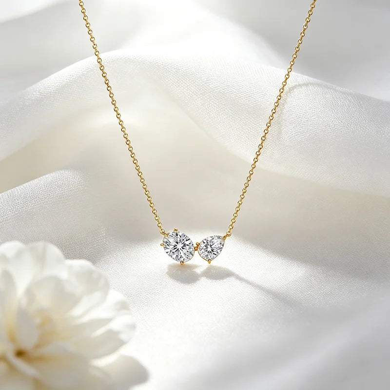 Smyoue Oval Cut Pear Cut All Moissanite Necklace for Women 2 Gems Classic Wedding Jewelry Bridal Real Pure S925 Silver Chain