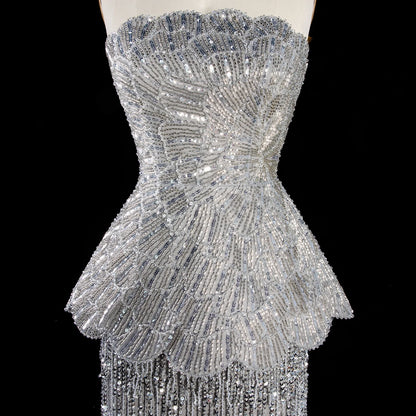 Sharon Said Two Piece Evening Dress Glitter Sequined Tassel Beaded Ruffles Women's Formal Wedding Party Gowns SS370 Customized