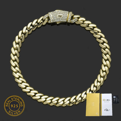 NY Real 14K Gold Plated Moissanite Monaco Chain 925 Silver 6/8/10mm Iced Out VVS Button Smooth Cuban Link Necklace Men Gift