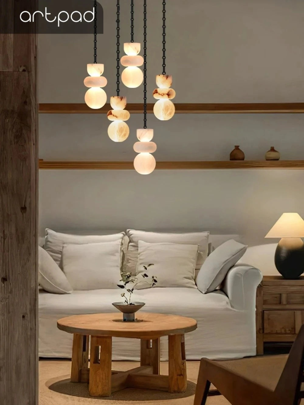 Alabaster Marble Chain Hanging Pendant Lights Collection for Dining Room Spanish Natural Marble LED Chandelier For Living Room