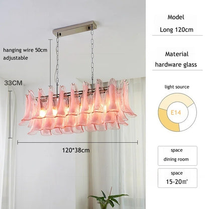French Murano Petal Glass Chandelier Dining Table Living Room Antique Style Pink Petal Glass Pendant Chandelier Lights Bedroom