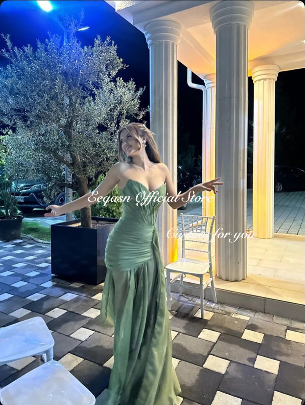 Modern Olive Green Evening Dresses Mermaid Chiffon Long Dress For Wedding Guests Corset Vestidos De Fiesta Party Customized