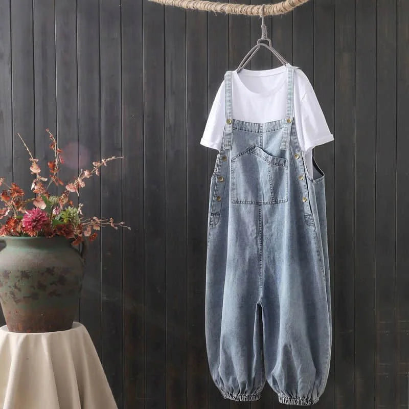 Denim Jumpsuits for Women Oversized Playsuit Denim Pants Loose High Waist Trousers Overalls for Women Clothes One-pieces XT1586