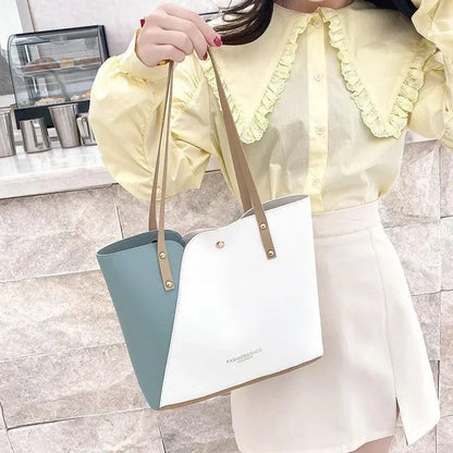 Large Capacity Patchwork Bag Hot Stamped Contrast Color Shoulder Bags Women Pu Leather Ladies Purses and Shopping Bag Casual