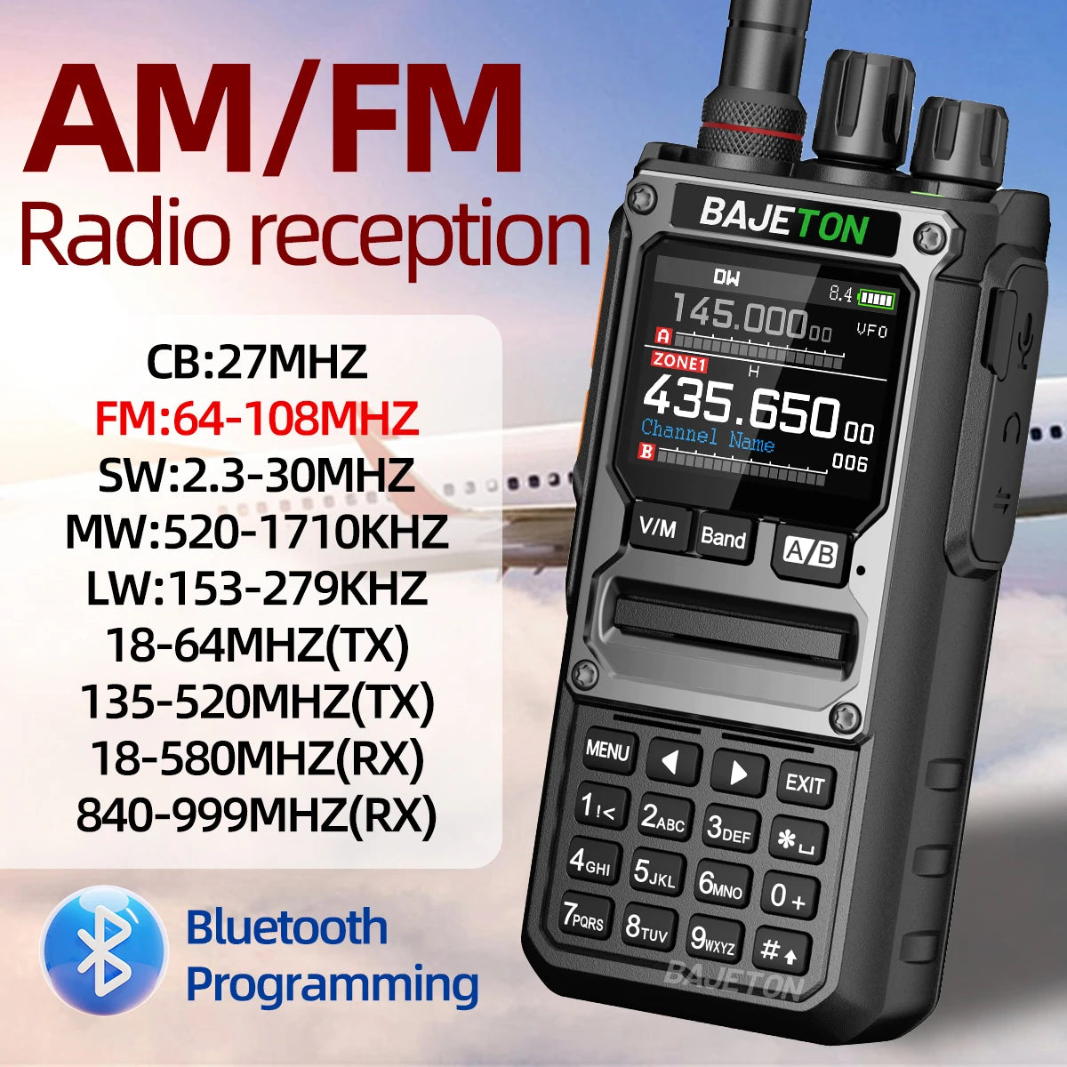 BAJETON BJ-7800 Walkie Talkie Long Range SW MW LW AM SSB CB 10W Receive Wireless Bluetooth Phone Programming Ham Radio RT-920
