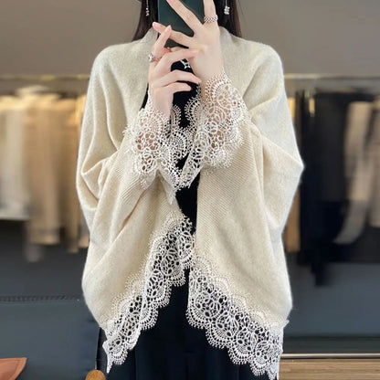Fashion Women Wool Knitted Shawl Skin Friendly Breathable Lace Edge Scarf Spring Autumn Luxury Brand Design Cloak Shawl