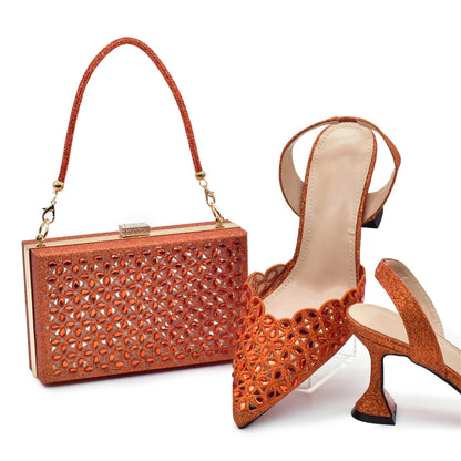Gold Shoes and Bags Set for Women Ladies Shoe and Bag Set Latest Designers Pointed Toe Shoes Sexy Wedding Party Sandals