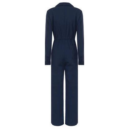 Womens Fashion Work Coverall Rompers Casual Solid Color Turn-Down Collar Long Sleeve Button Jumpsuit Travel Holiday Cargo Pants
