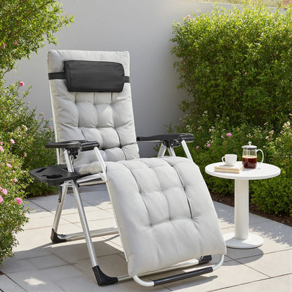 JHK Zero Gravity Portable Recliner Camping Patio Outdoor Garden Lounge Chair with Cup Holder Trays Adjustable Pillow for Backyard