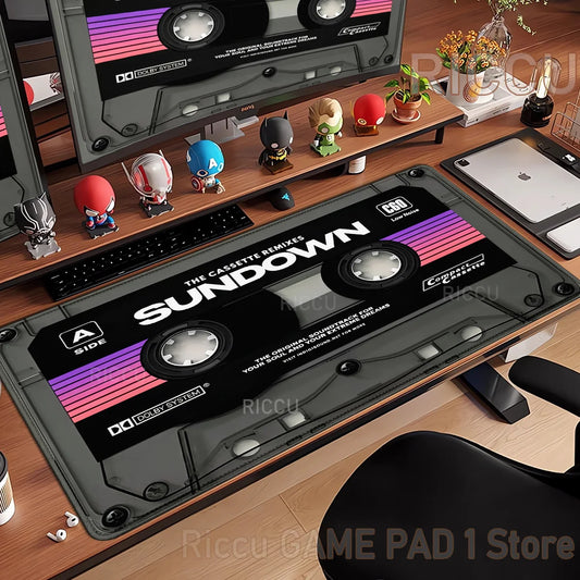 Retro VHS Style Xxl Mouse Pad Computer Large Size Mousepad Non-slip Gamer Keyboard Mausepad 90x40cm Art Design HD Deskmat Carpet