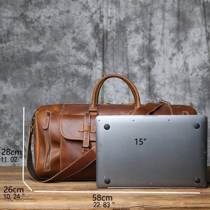 Vintage Genuine Leather Men's Travel Bag Crazy Horse Leather Duffel Bag Large Capacity Top-Layer Cowhide Handbag Crossbody NZPJ