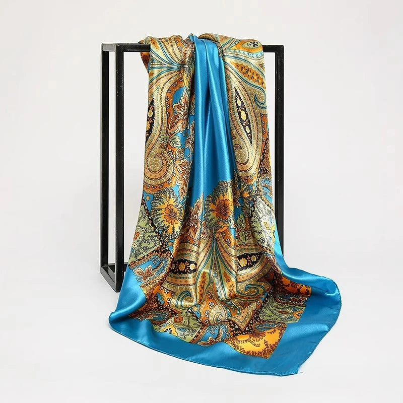 1PCS 90*90cm Square Silk Scarves Women Hijab Shawls Fashion Print Femme Head Scarf Foulard Bandana Beach Pareo