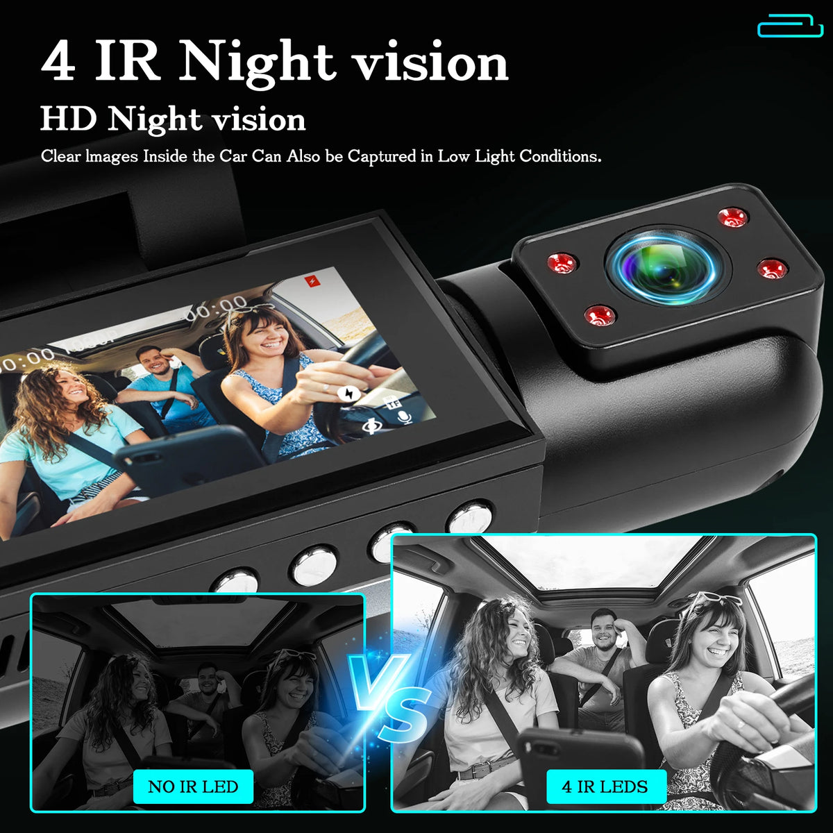 Podofo 3.16-inch 1080P Car Dash Cam With Four High-Definition Lenses, Including 480p Left Interior, Right Interior, And Rear View Cameras Loop Recording Car DVR Video Recorder