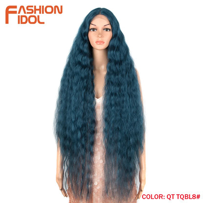 FASHION IDOL 42inch/105cm Super Long Lace Front Wigs Water Wavy Curly Hair Synthetic Wigs For Women Ombre Blonde Wigs Cosplay