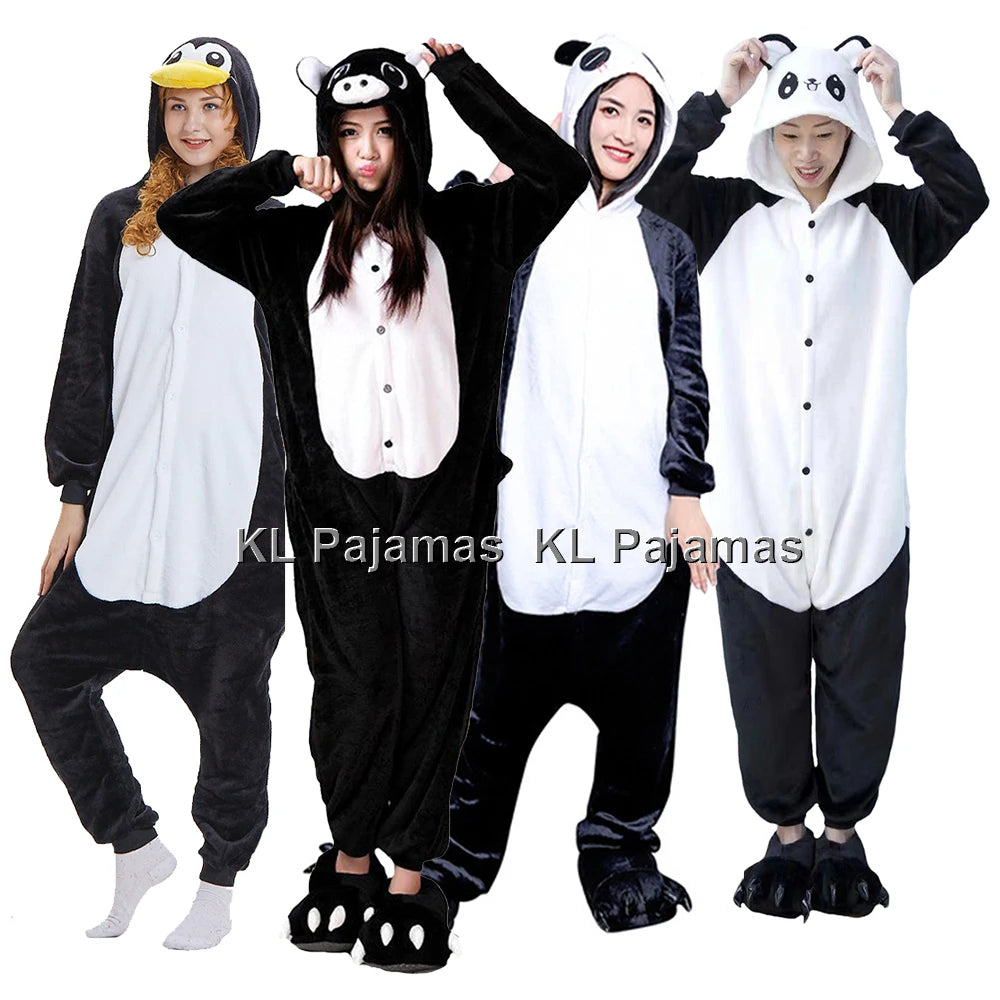 Adults Onesies Animal Pajamas Set Penguin Panda Frog Pig Cat Funny Cartoon Cosplay Costume Unisex Women Halloween Party Costume