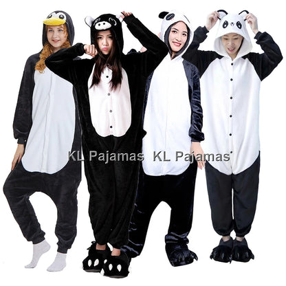Adults Onesies Animal Pajamas Set Penguin Panda Frog Pig Cat Funny Cartoon Cosplay Costume Unisex Women Halloween Party Costume