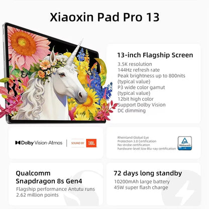 2026 New Lenovo Xiaoxin Pad Pro 13 TB376FC 13'' 144Hz 3.5K Screen Pads Snapdragon 8S 128GB 256GB Rom 10200mAh Tablet PC