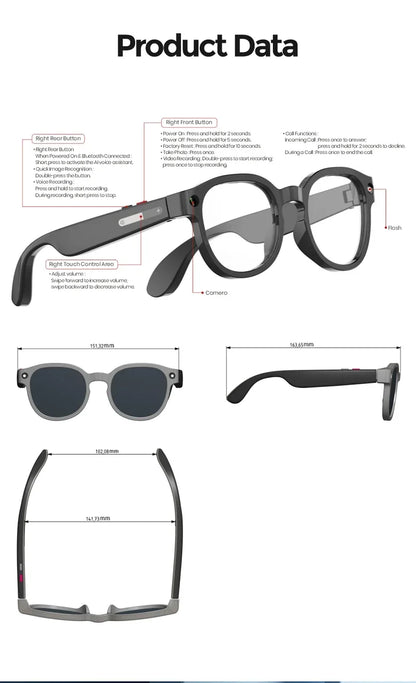 4K AI Smart Glasses with Camera, Anti-Shake Video Recording & WiFi Transmission, Real-Time Translation Smart Glasses