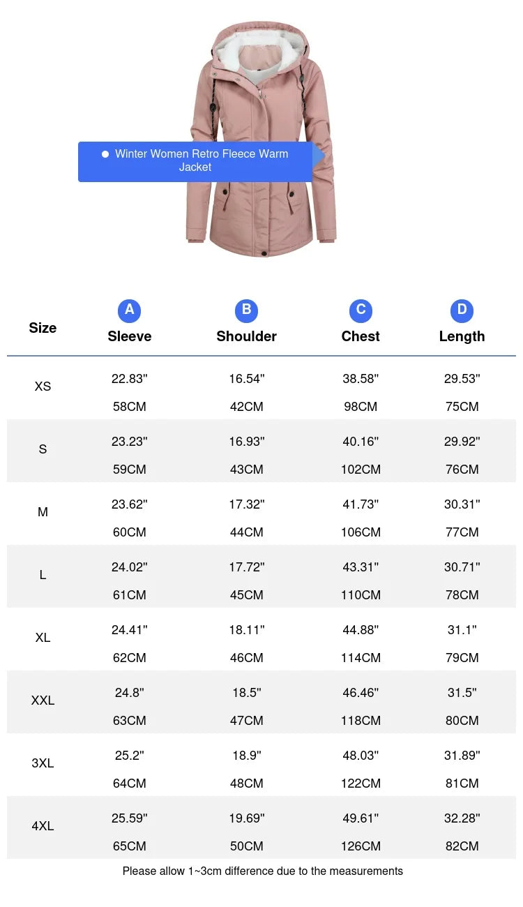 Winter Women Warm Parkas Hooded Retro Thick Plush Coats Female Fleece Lined Mid-Long Cotton Jacket Warm Coats Clothing